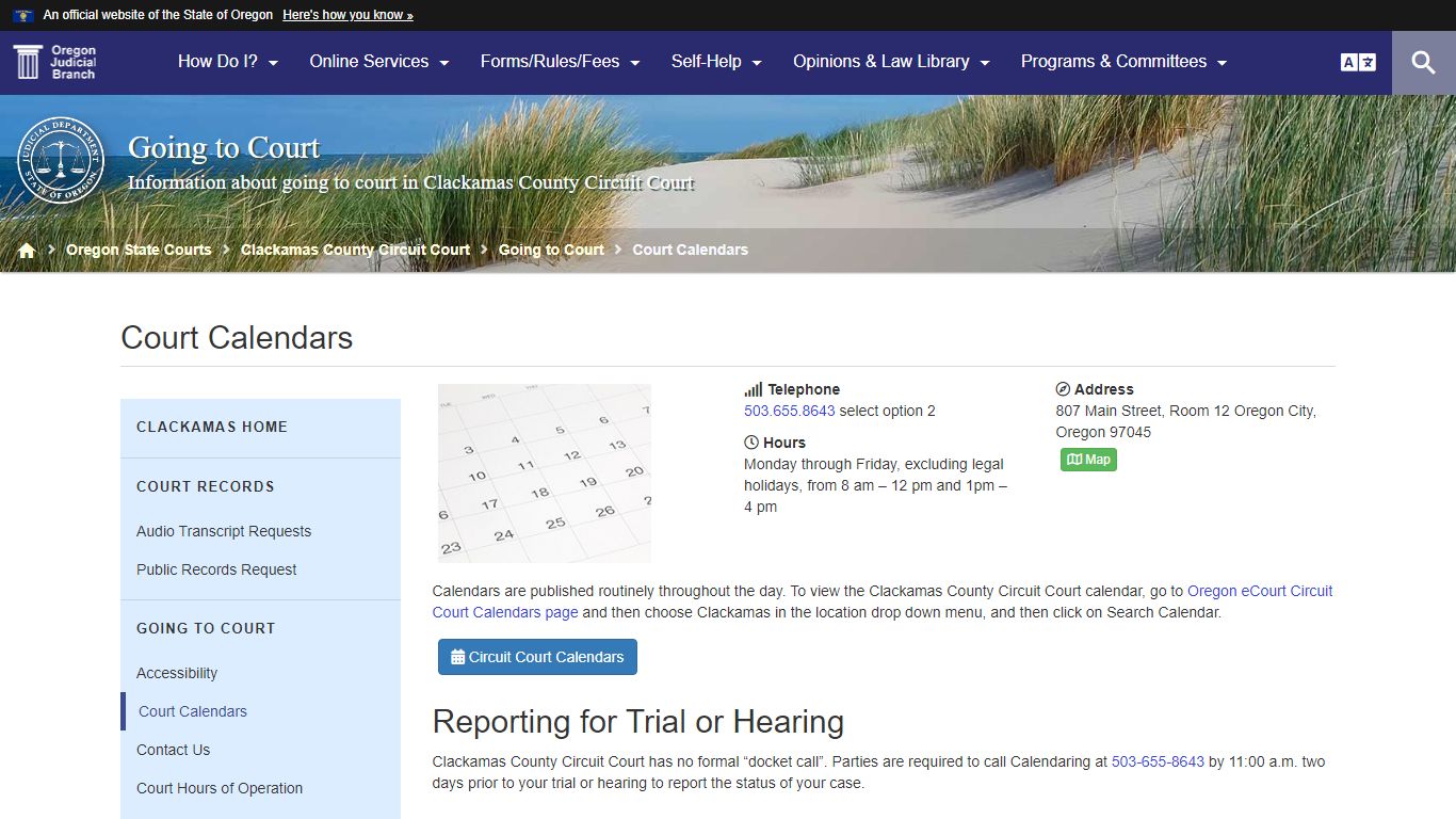 Court Calendars : Going to Court - Oregon Judicial Department