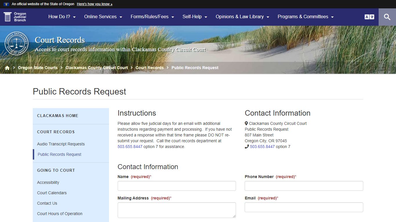 Oregon Judicial Department : Public Records Request : Court Records ...